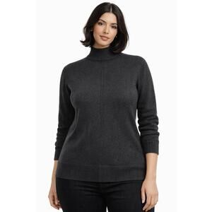 Talbots Black Merino Wool Sweater Mock Neck Old Money Quiet Lux M Petite